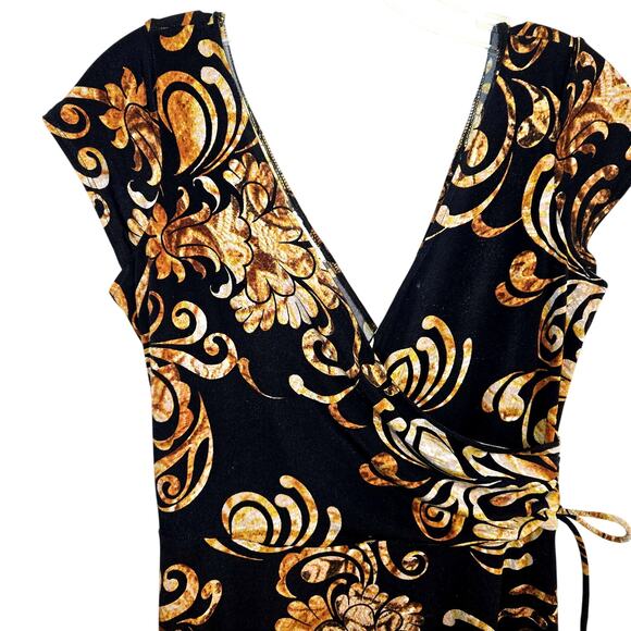 London Times 8 Black floral Women's Sleeveless Sun Dress Miss Size Medium M - Picture 1 of 6